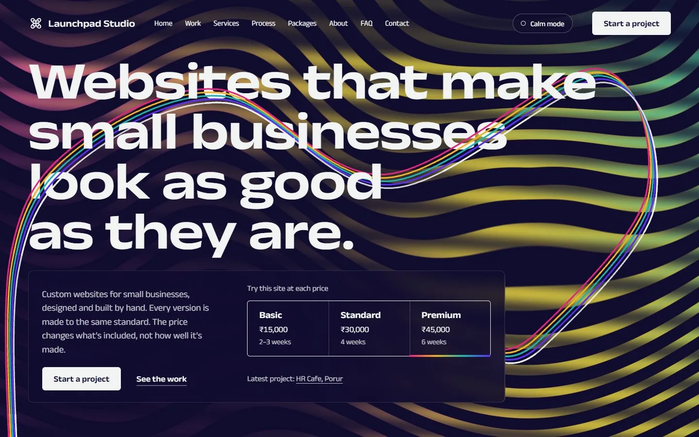 This site's home page at the Premium package, desktop view
